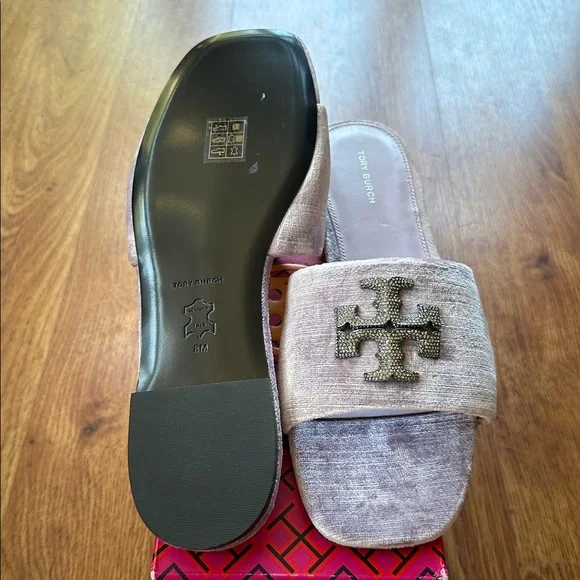 Tory Burch Eleanor Pave Crystal Velvet Slide Sandal Lilac Size 8 NIB - Picture 5 of 7